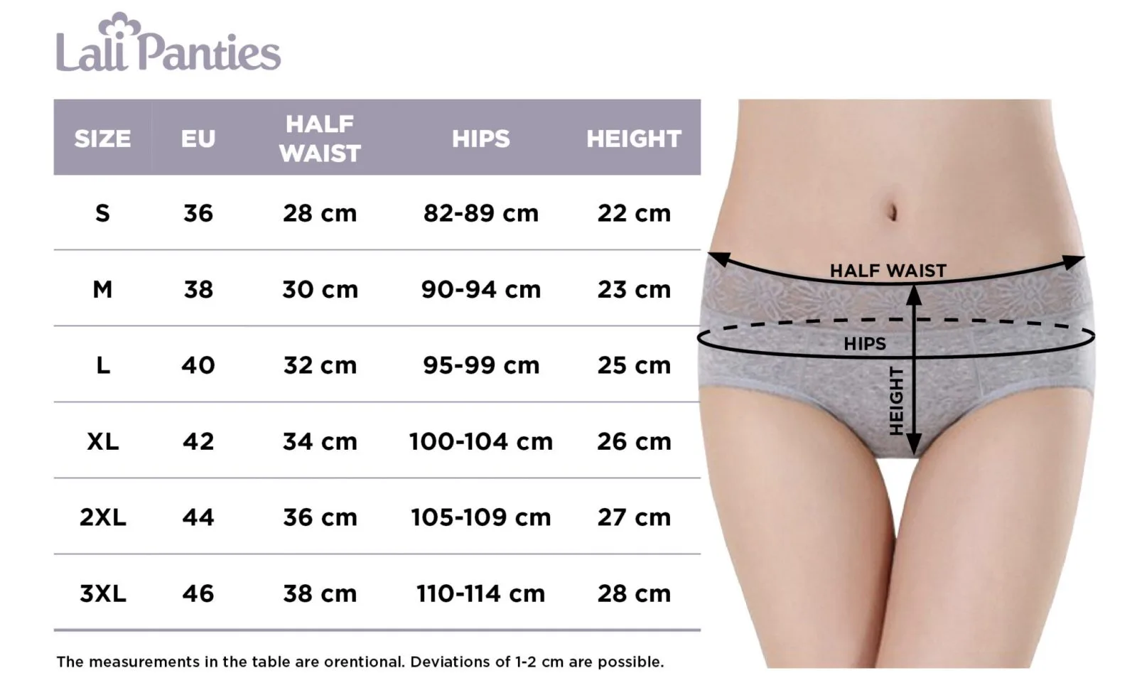 LaliPanties size chart