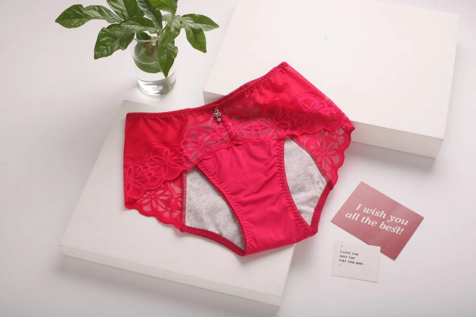 Red period panties with lace